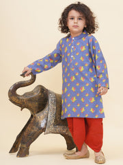 Boy's Floral Print Kurta DhotiPant Set