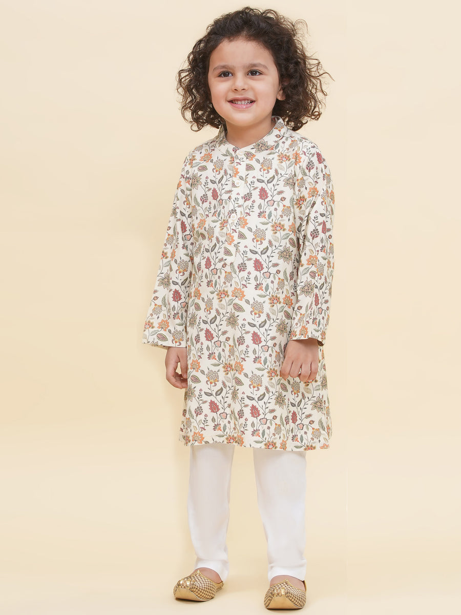 Boy's Floral Print Kurta Pyjama Set