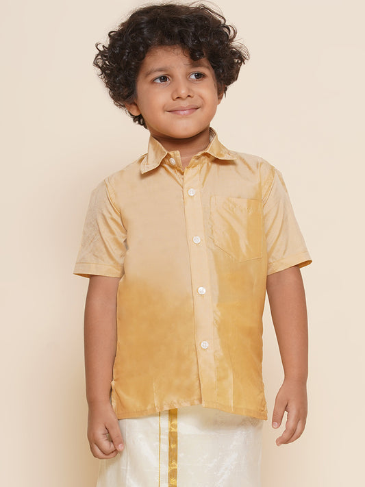 Boys Biscuit Colour Art Silk Shirt