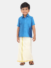 Boys Blue Colour Readymade Shirt With Dhoti Set
