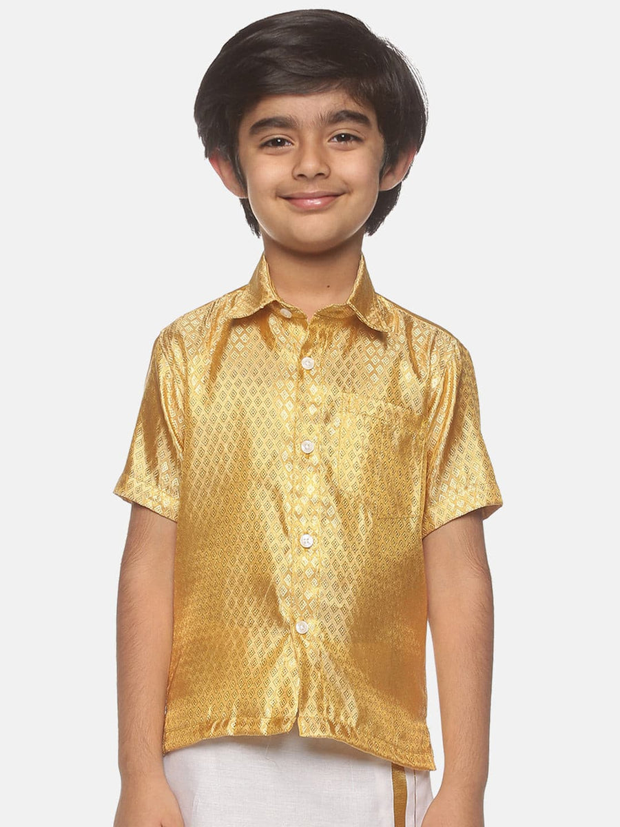 Boys Gold Colour Polyester Shirt