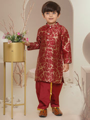 Boys Gold Marble Print Kurta and Gold Lace Dhotipant Set #color_red