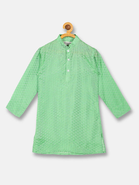 Boys Green Colour Art Silk Kurta