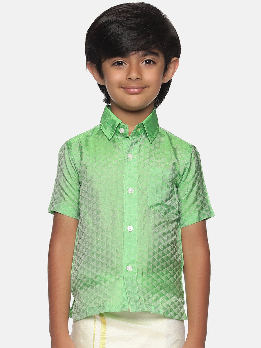 Boys Green Colour Art Silk Shirt