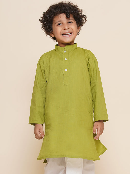 Boys Green Colour Cotton Kurta