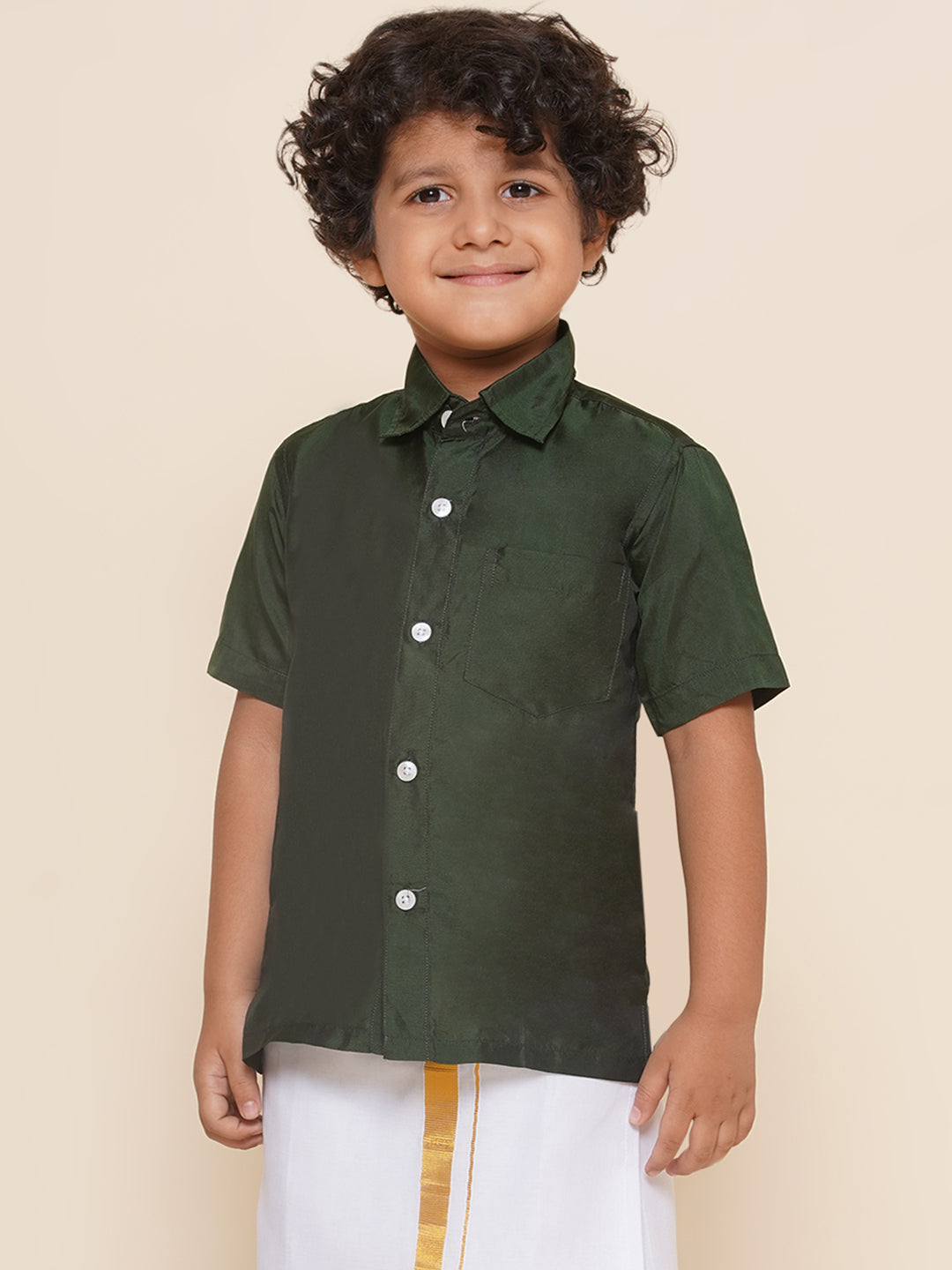Boys Green Colour Polyester Shirt
