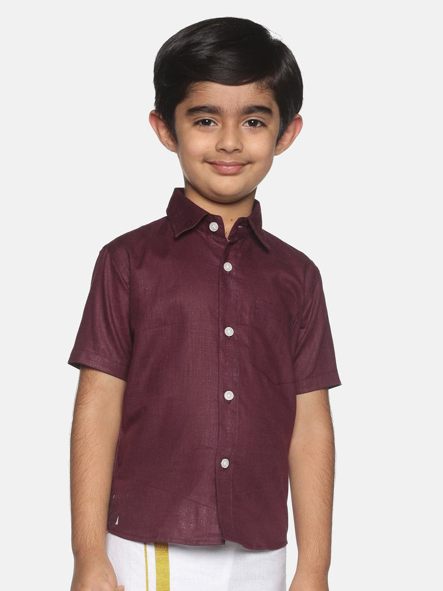 Boys Maroon Colour Cotton Shirt