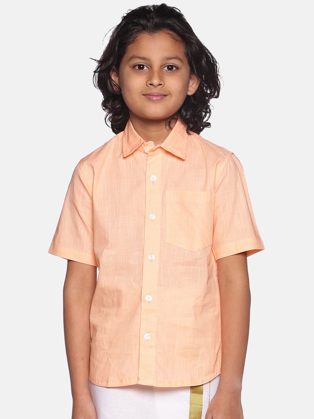 Boys Orange Colour Cotton Shirt