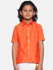Boys Orange Colour Polyester Shirt