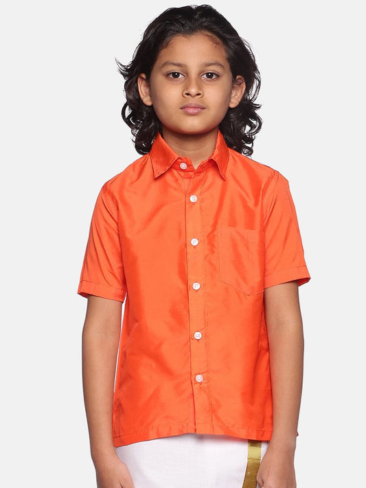 Boys Orange Colour Polyester Shirt