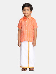 Boys Orange Colour Readymade Shirt With Dhoti Set