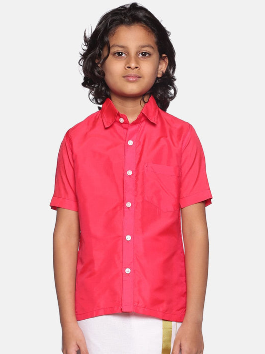 Boys Pink Colour Polyester Shirt