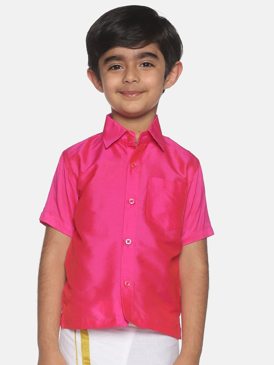 Boys Pink Colour Polyester Shirt