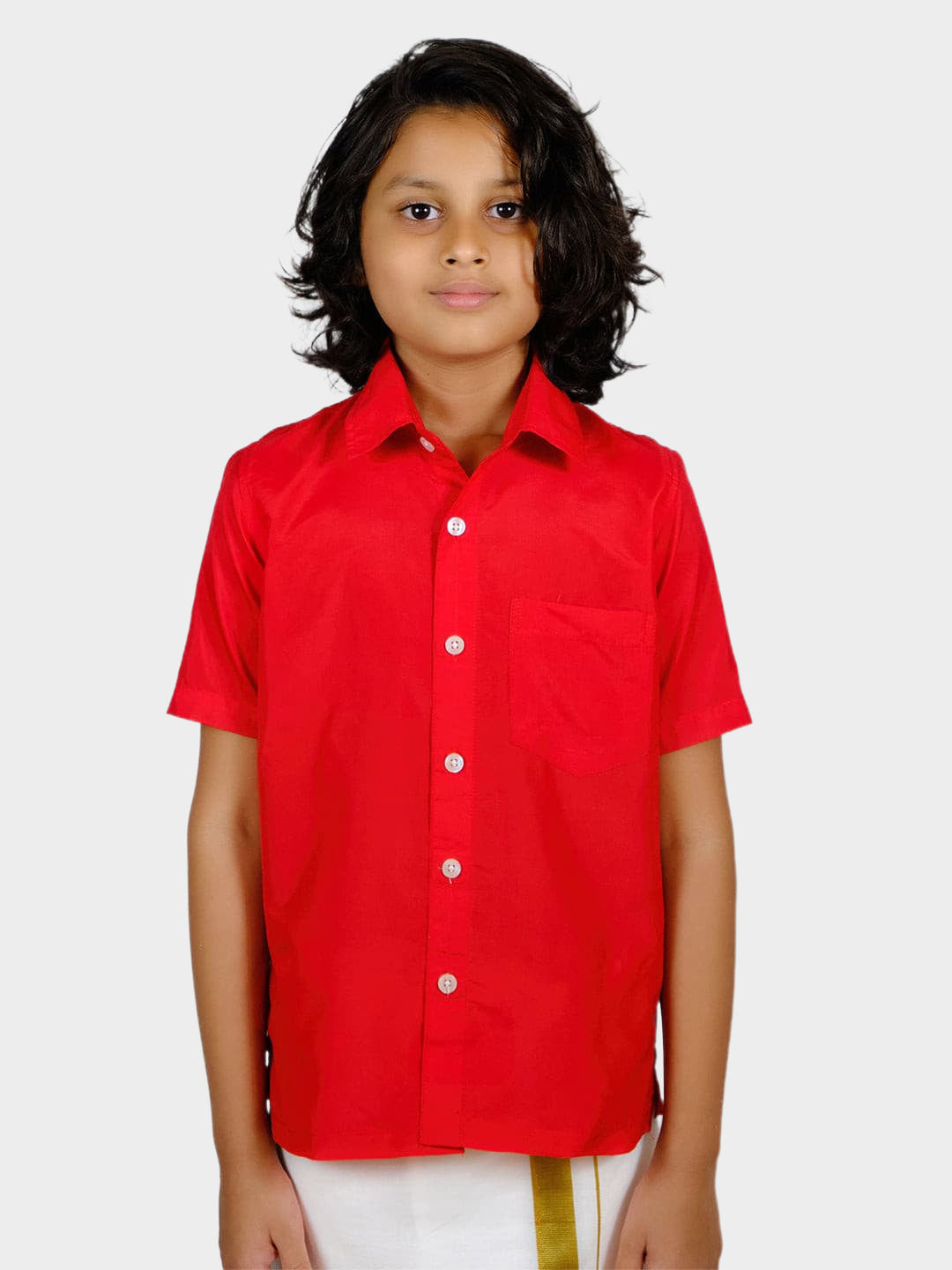 Boys Red Colour Polyester Shirt