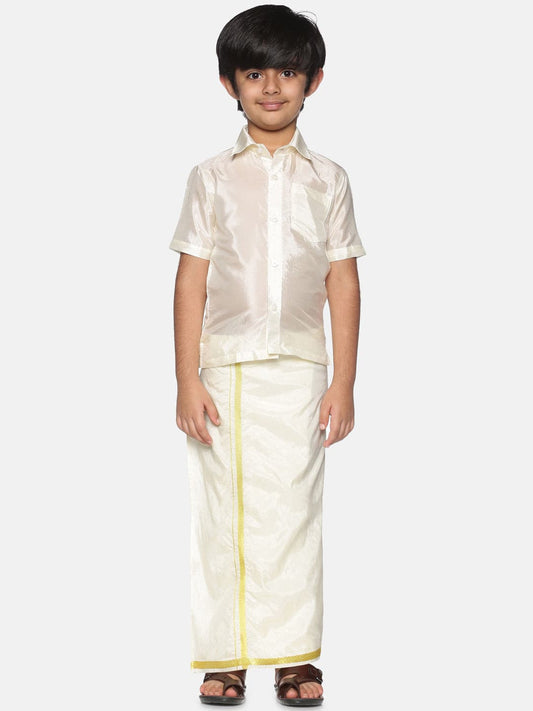 Boys Solid Cream Shirt And Dhoti Set