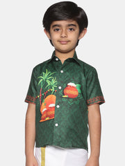 Boys Traditional Pongal Pop Colour Shirt Readymade Dhoti Set