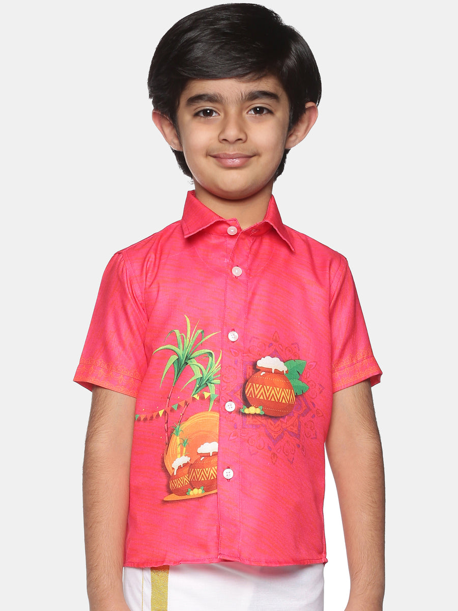 Boys Traditional Pop Colour Shirt Dhoti Set