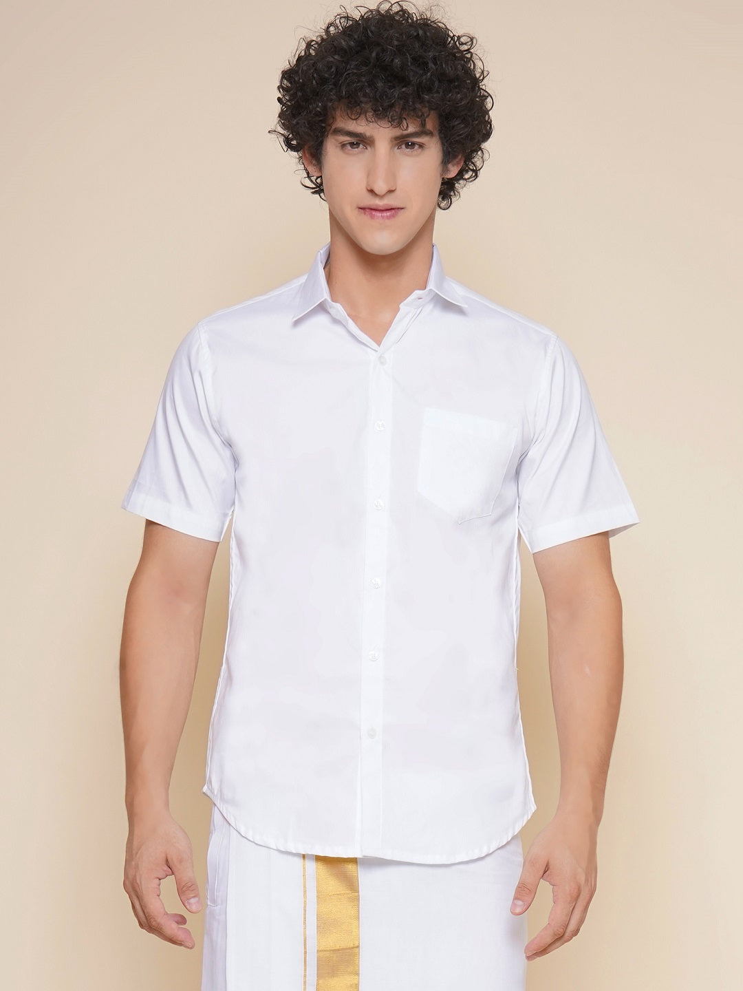Men Premium Cotton White Half Sleeve Shirt