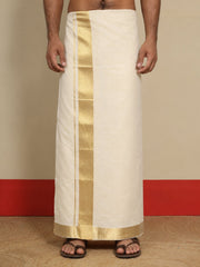 Men Cotton Beige Regular Dhoti - PPWC 3" BORDER BAMBOO (4M)