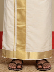 Men Cotton Beige Regular Dhoti - PPWC 3" BORDER BAMBOO (4M)