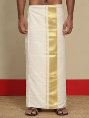 Men Cotton Beige Regular Dhoti - PPWC 3" BORDER BAMBOO (4M)