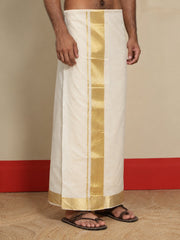 Men Cotton Beige Regular Dhoti - PPWC 3" BORDER BAMBOO (4M)