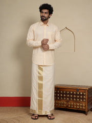 Men Cotton Beige Regular Dhoti - PPWC 3" BORDER BAMBOO (4M)