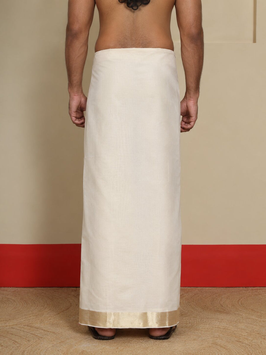 Men Cotton Beige Regular Dhoti - PPWC 3" BORDER BAMBOO (4M)