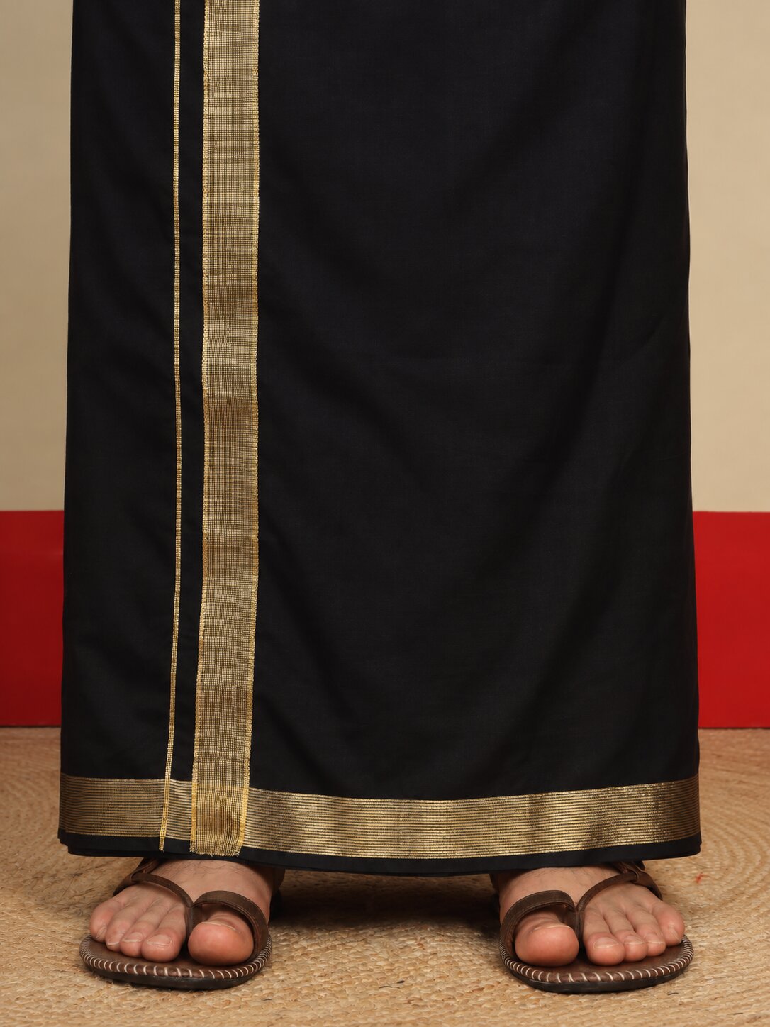 Men Cotton Black Regular Dhoti - BK Black 1 1/2" BORDER (4M)