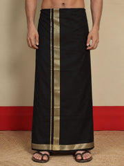 Men Cotton Black Regular Dhoti - BK Black 1 1/2" BORDER (4M)