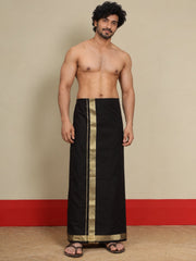 Men Cotton Black Regular Dhoti - BK Black 1 1/2" BORDER (4M)