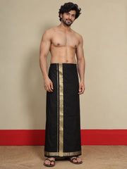 Men Cotton Black Regular Dhoti - BK Black 1 1/2" BORDER (4M)