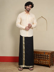 Men Cotton Black Regular Dhoti - BK Black 1 1/2" BORDER (4M)