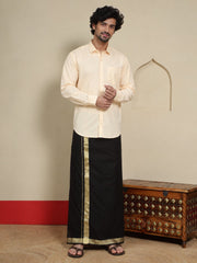 Men Cotton Black Regular Dhoti - BK Black 1 1/2" BORDER (4M)