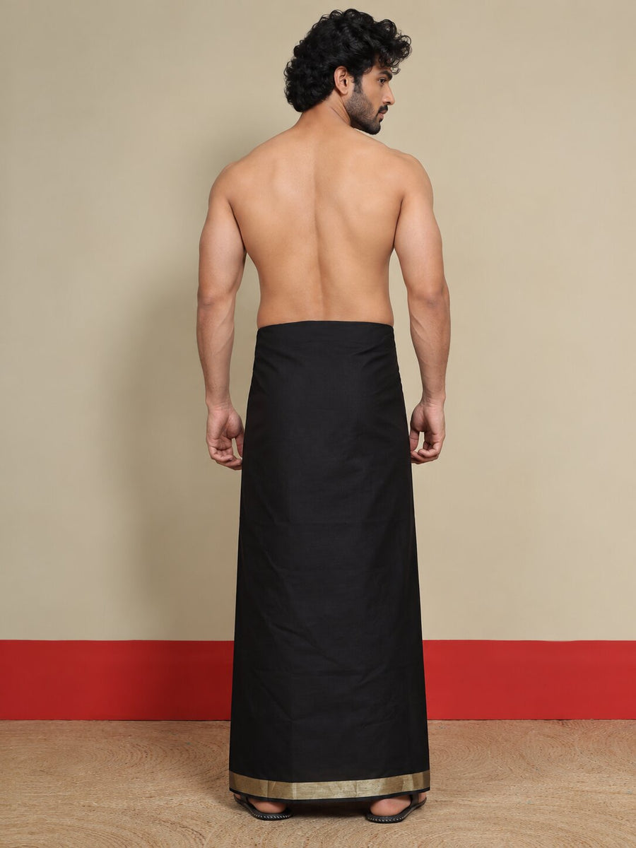 Men Cotton Black Regular Dhoti - BK Black 1 1/2" BORDER (4M)