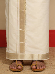 Men Cotton Beige Regular Dhoti - BCJW 2" BORDER (4M)