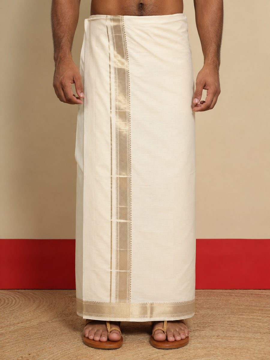 Men Cotton Beige Regular Dhoti - BCJW 2" BORDER (4M)