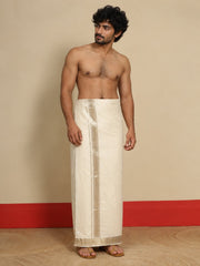 Men Cotton Beige Regular Dhoti - BCJW 2" BORDER (4M)