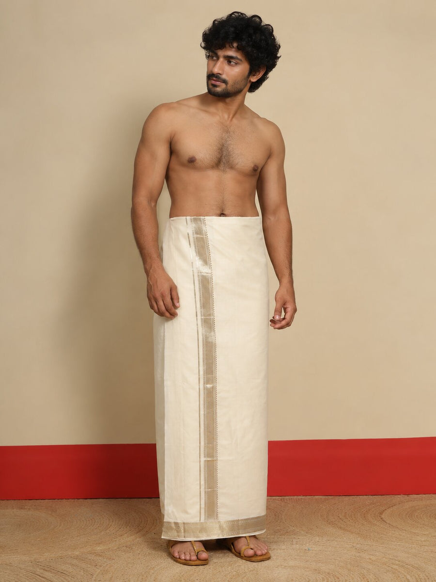 Men Cotton Beige Regular Dhoti - BCJW 2" BORDER (4M)