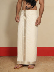 Men Cotton Beige Regular Dhoti - BCJW 2" BORDER (4M)