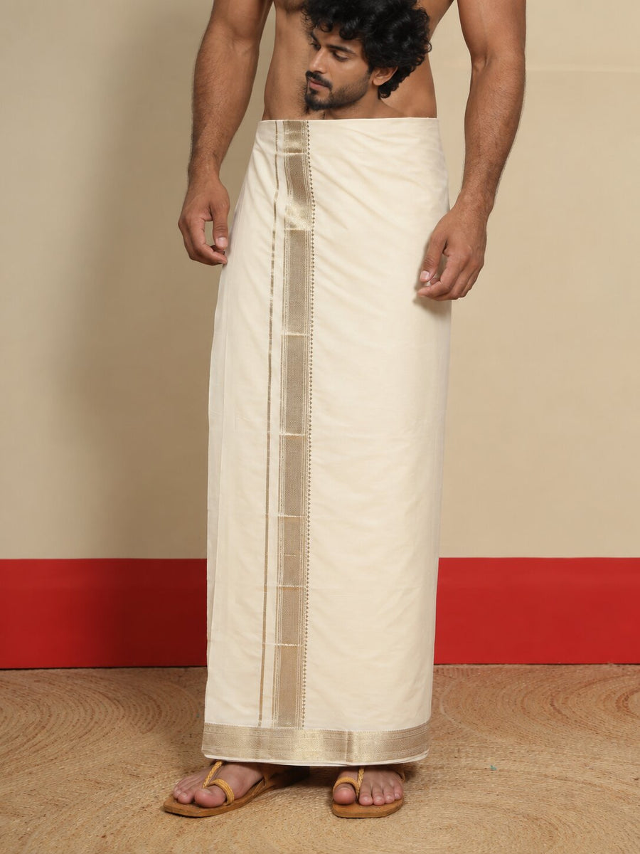 Men Cotton Beige Regular Dhoti - BCJW 2" BORDER (4M)