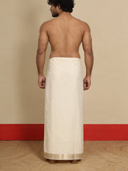 Men Cotton Beige Regular Dhoti - BCJW 2" BORDER (4M)