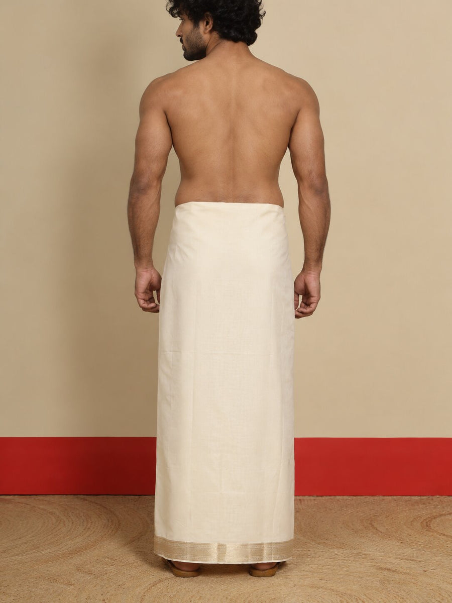 Men Cotton Beige Regular Dhoti - BCJW 2" BORDER (4M)