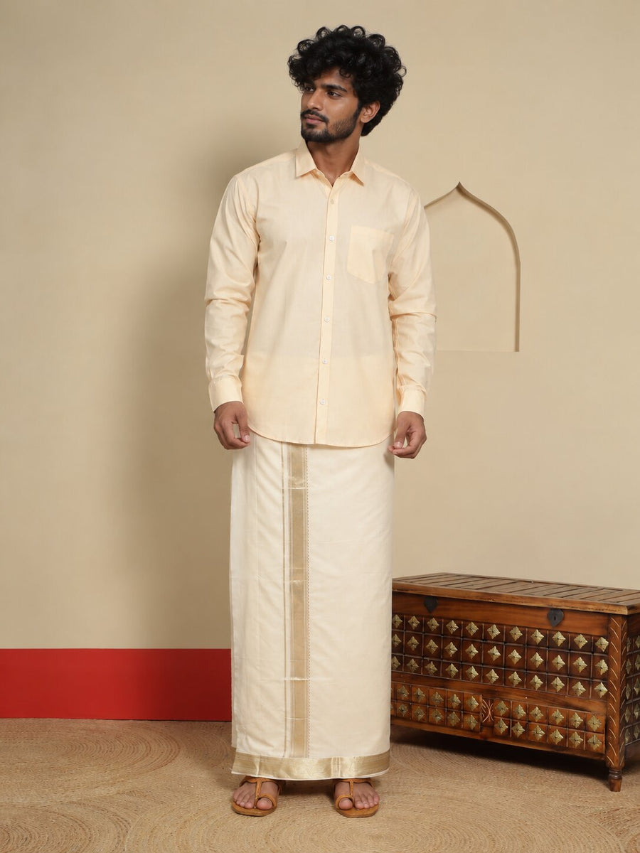 Men Cotton Beige Regular Dhoti - BCJW 2" BORDER (4M)