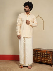 Men Cotton Beige Regular Dhoti - BCJW 2" BORDER (4M)