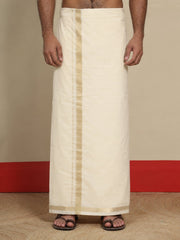 Men Cotton Beige Regular Dhoti - PCJA 1 1/2" BORDER (4M)