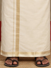 Men Cotton Beige Regular Dhoti - PCJA 1 1/2" BORDER (4M)