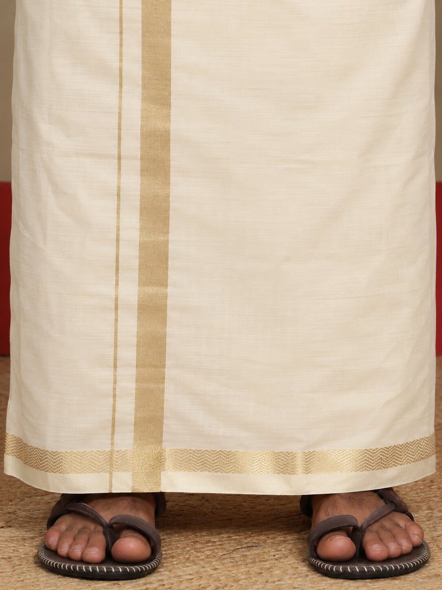 Men Cotton Beige Regular Dhoti - PCJA 1 1/2" BORDER (4M)