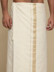 Men Cotton Beige Regular Dhoti - PCJA 1 1/2" BORDER (4M)