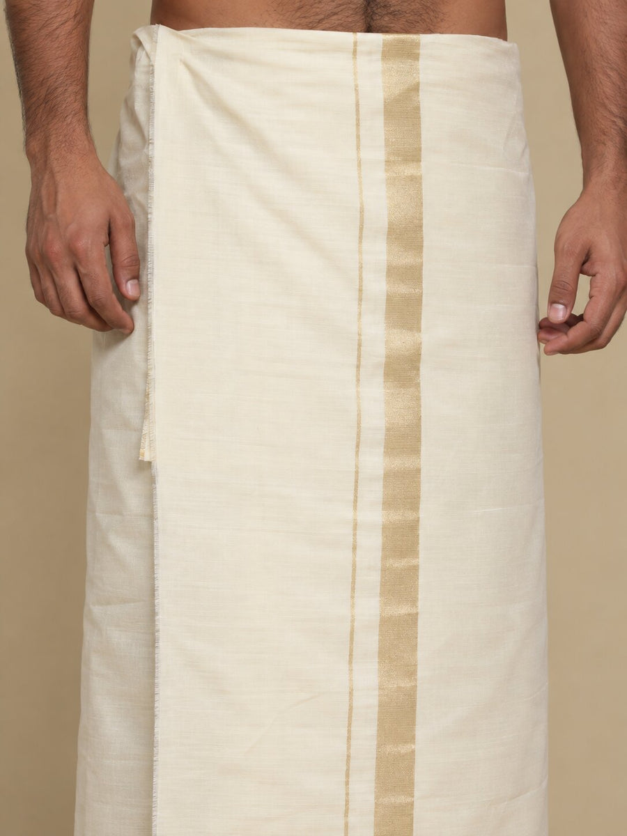 Men Cotton Beige Regular Dhoti - PCJA 1 1/2" BORDER (4M)